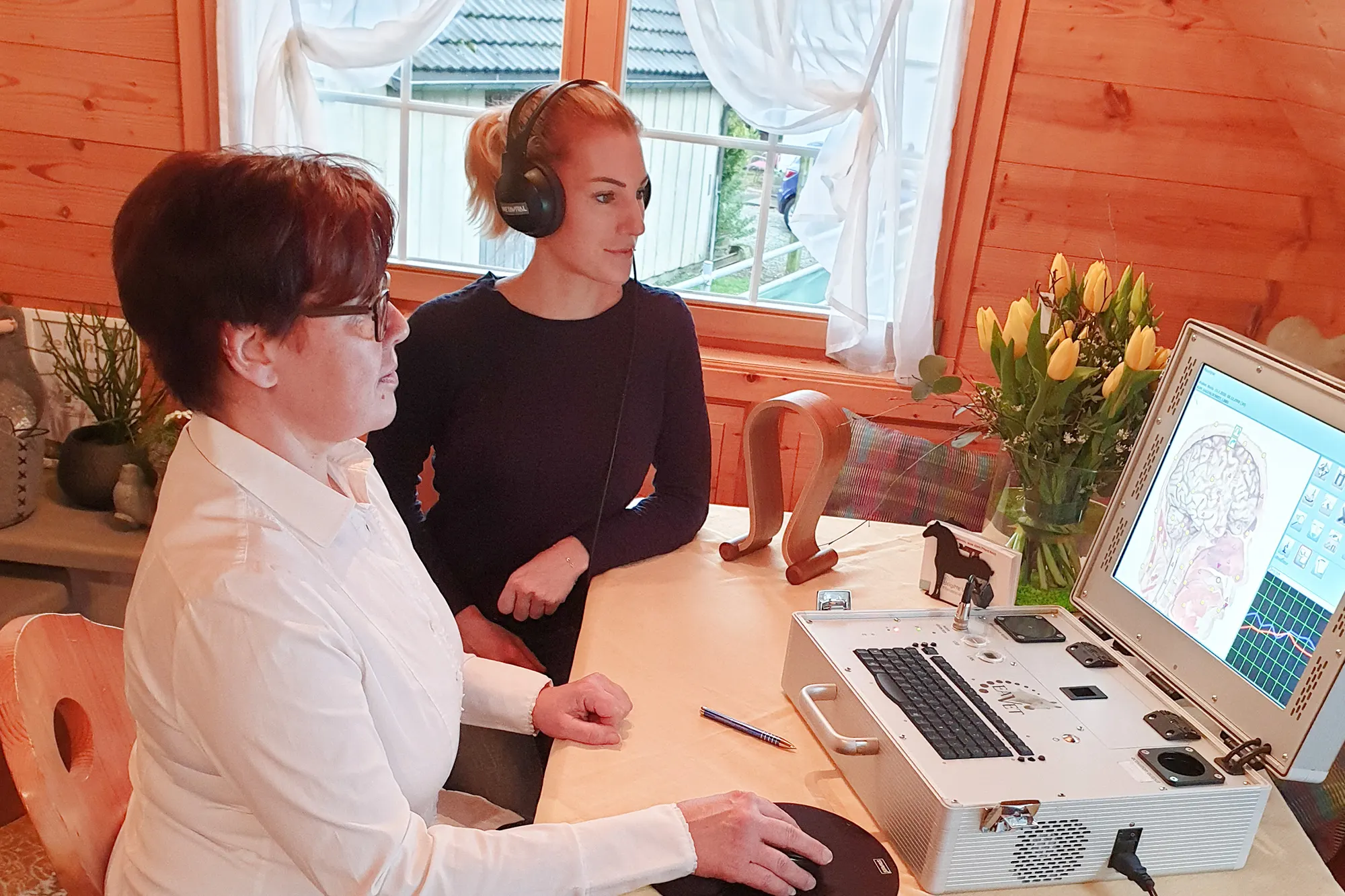 Brigitte Waibel beim Metavital-Körperscan mit einer Klientin